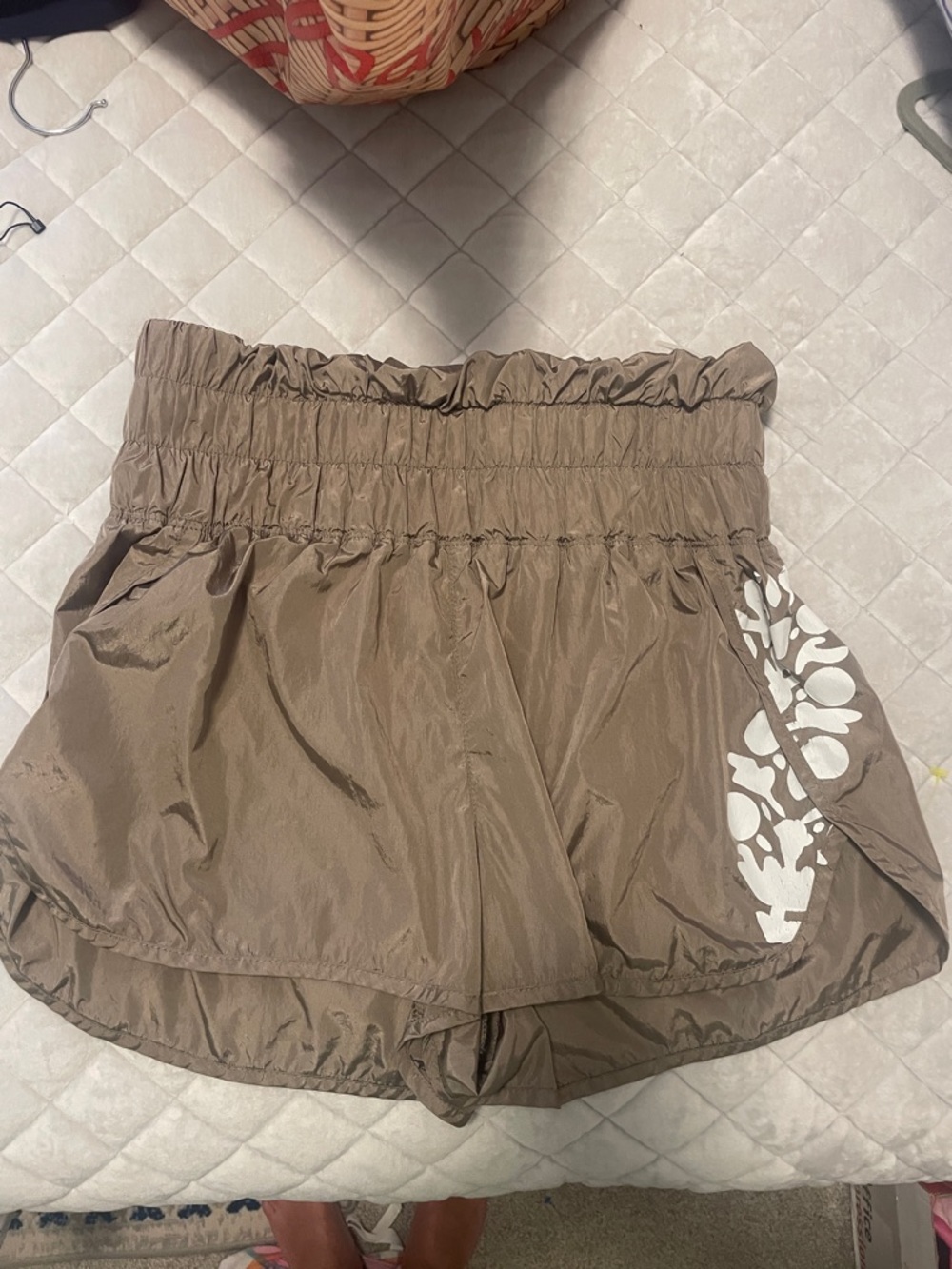 Free people movement Women’s Elastic-Waist Brown Casual Shorts with White Accent